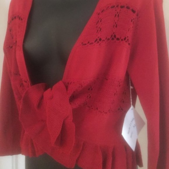 Joseph Abbound Ruby Red Crochet Knit Cardigan ~ Size XL - Picture 2 of 6